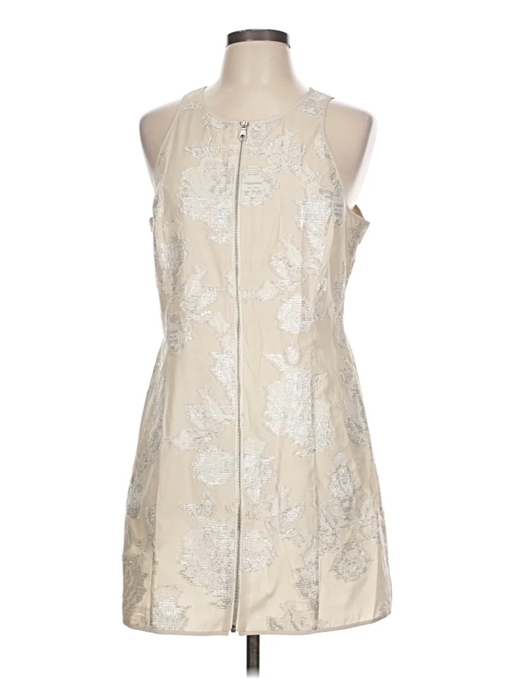 Joie Cream Mini Dress with Silver Floral Metallic Embroidery